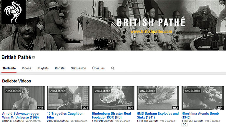 British Pathé, das Portal für historische Videos auf Youtube