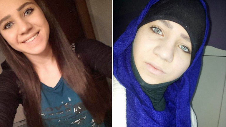 Die 16-jährige Sabina aus Österreich: links, bevor sie nach Syrien gereist ist, um den IS-Dschihad zu unterstützen - rechts verschleiert.