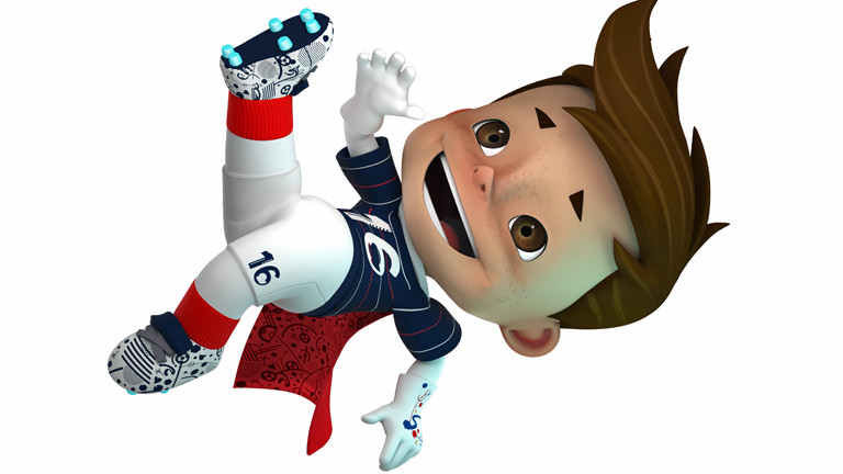 Das undatierte Handoutfoto der UEFA zeigt das bisher namenlose Maskottchen für die Fußball-Europameisterschaft 2016 in Frankreich.