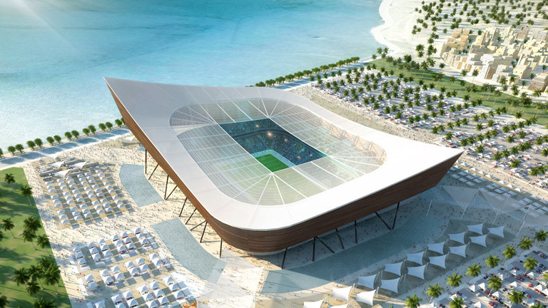 Das Computerbild zeigt das Stadion Al Shamal in Katar, dort findet 2022 die Fußball-Weltmeisterschaft statt.