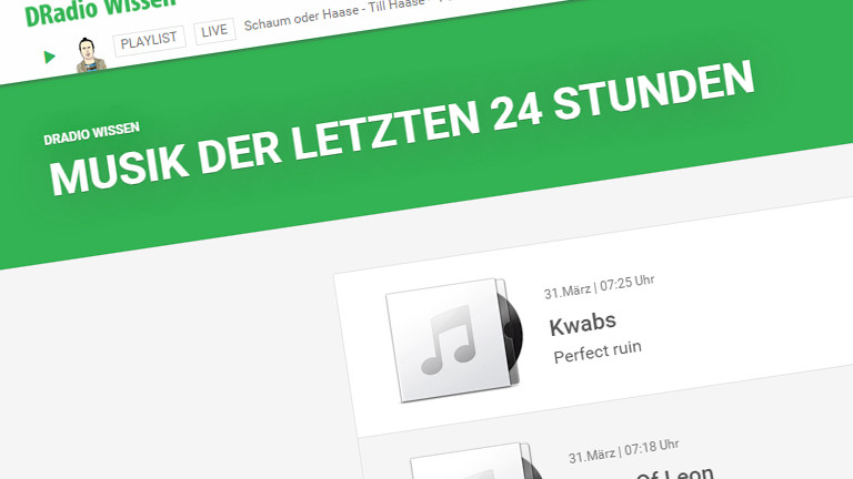 Der Screenshot zeigt die Playlist von DRadio Wissen am 31.03.2015.