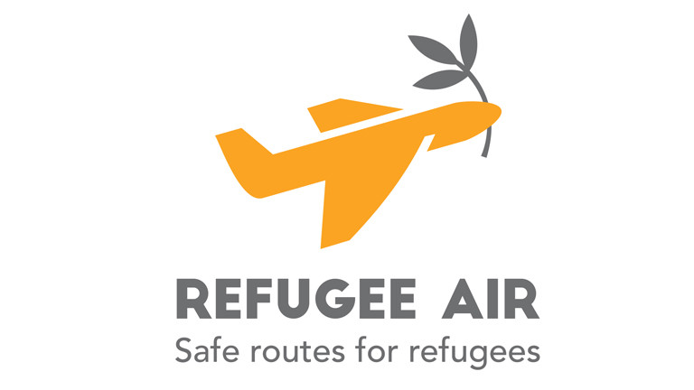 Refugee Air - ein Flugzeug mit Ölzweig ähnlich der Friedenstaube