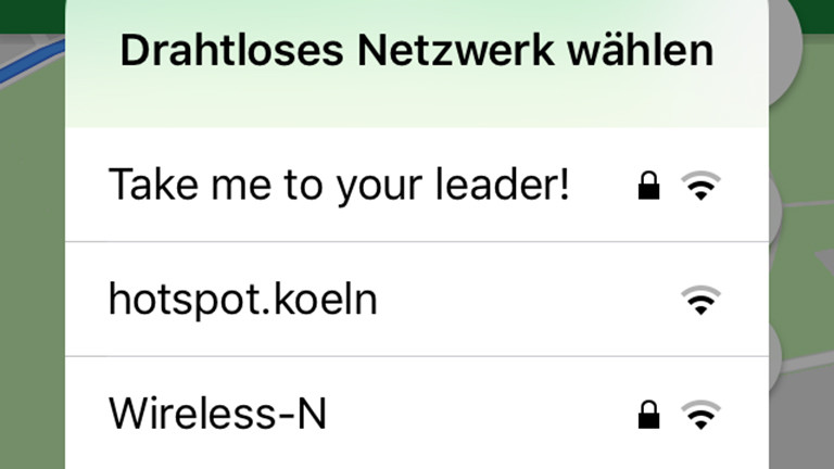 Menü "Drahtloses Netzwerk wählen"