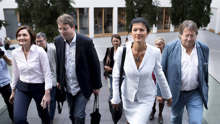 Simone Lange, Bürgermeisterin von Flensburg (SPD), Prof. Bernd Stegemann, Sahra Wagenknecht (Die Linke) und Ludger Volmer (B90/Die Grünen)