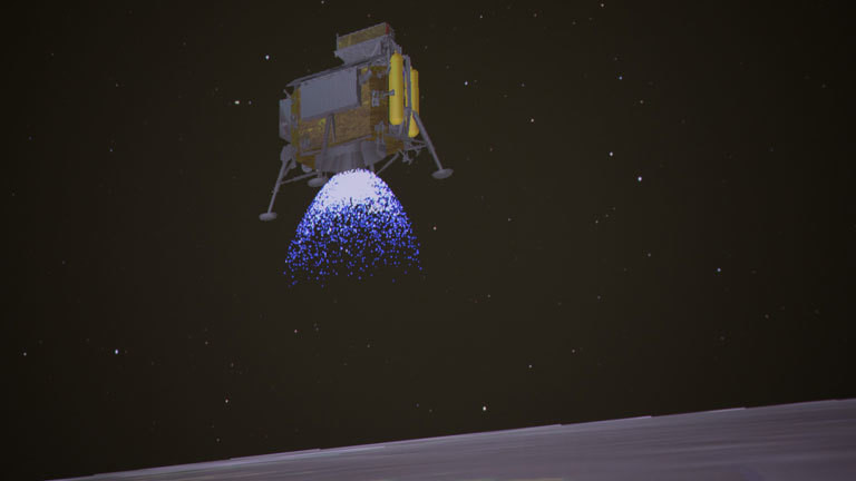 Eine Animation der chinesischen Sonde Chang'e 4 im Anflug auf die Rückseite des Mondes