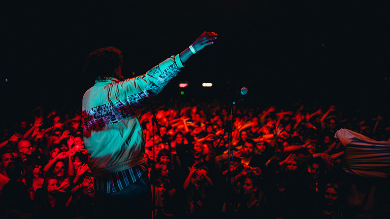 Rapper Horst Wegener beim Konzert