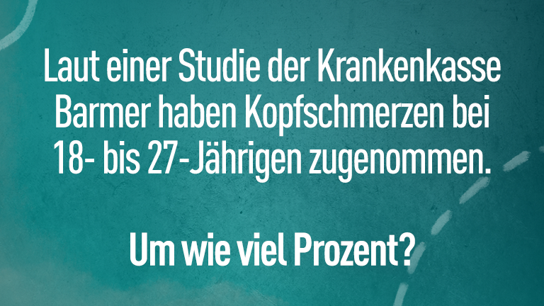 Laut einer Studie der Krankenkasse Barmer haben Kopfschmerzen bei 18- bis 27-jährigen stark zugenommen. Um wie viel Prozent?