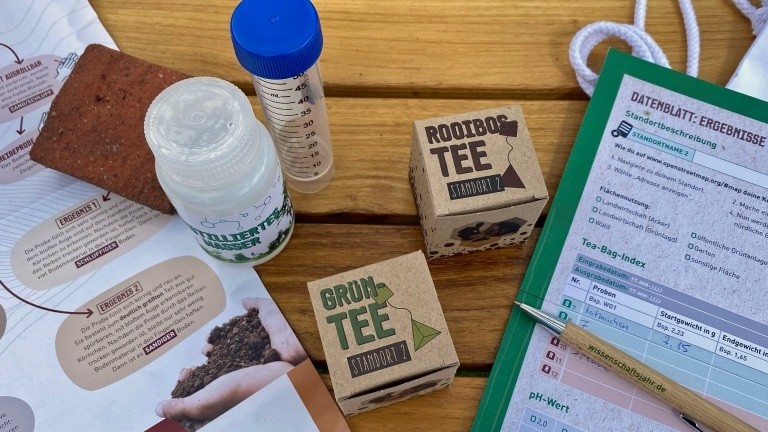 Das verschickte Testkit, mit Tee und Utensilien