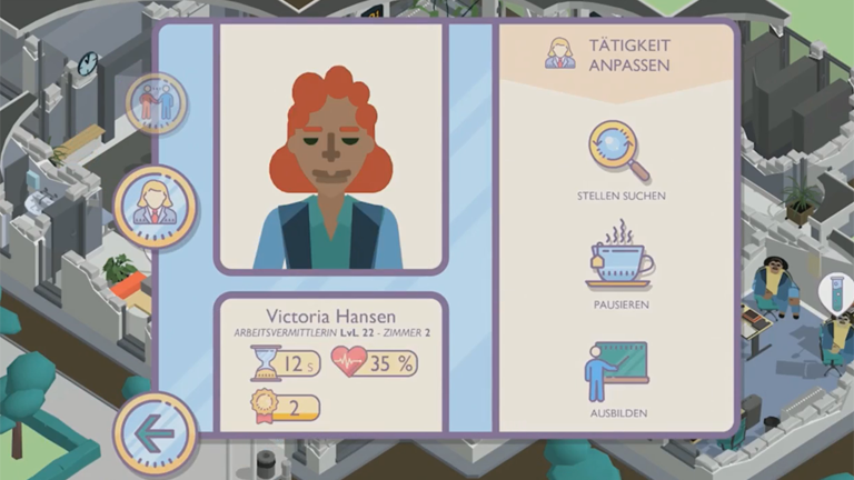 Screenshot aus dem Mobile Game "Amtliche Helden" der Bundesagentur für Arbeit