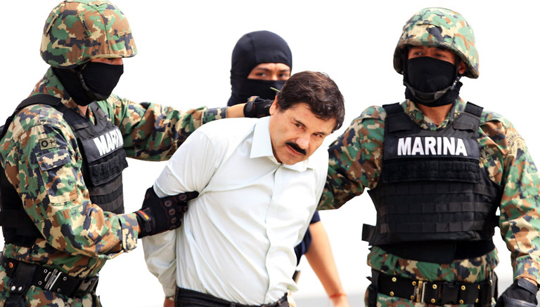 Foto von Drogenboss Joaquin Guzman bei seiner Verhaftung im Jahr 2014.