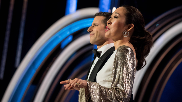Andy Samberg and Sandra Oh moderieren die 76. Golden Globes im Beverly Hilton in Beverly Hills (06.01.2019)