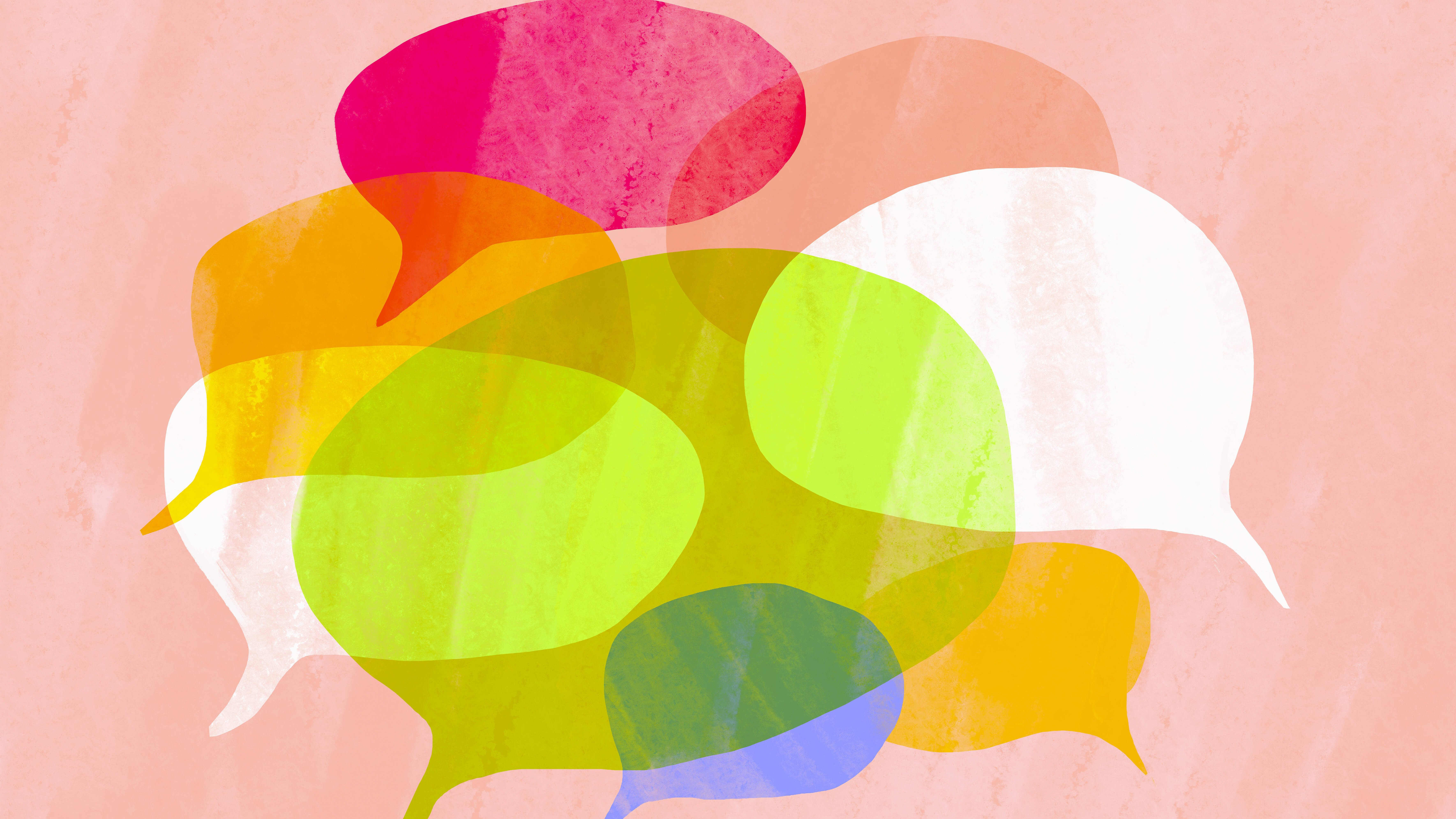 Verschiedenfarbige Sprechblasen auf einem hellen Hintergrund