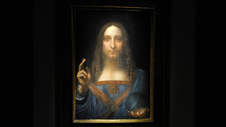 November 6, 2017 - Manhattan, New York, United States Of America - NEW YORK, NY - NOVEMBER 05: Painting by Leonardo da Vinci entitled Salvator Mundi before it is auctioned in New York on November 15, at Christies.