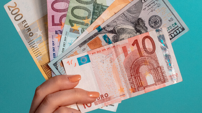 Eine Hand hält Euro-Scheine.