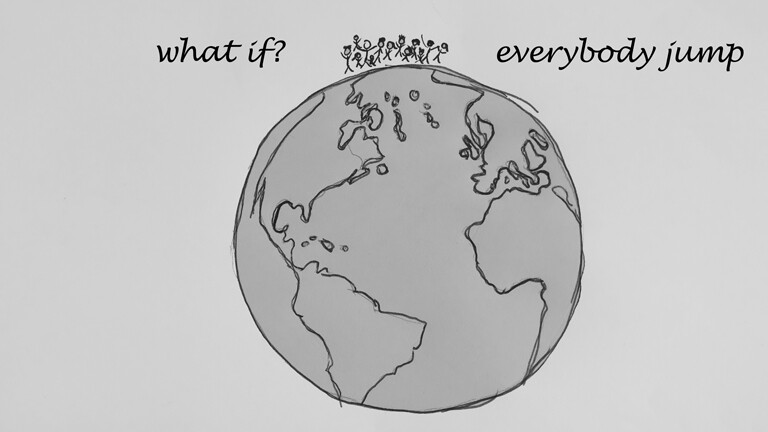Was, wenn alle Menschen auf der Welt sich an einem Ort versammeln und gleichzeitig in die Luft springen?