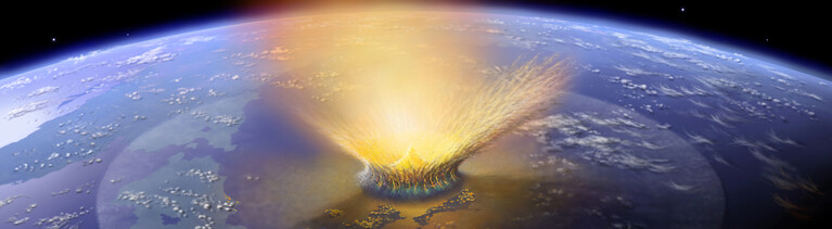 Die undatierte Illustration zeigt den katastrophalen Asteroideneinschlag auf der Erde, der vor 65 Millionen Jahren die Dinosaurier ausgerottet haben soll.