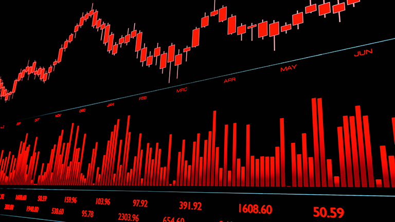 Symbolbild: Tafel mit rote Zahlen an der Börse