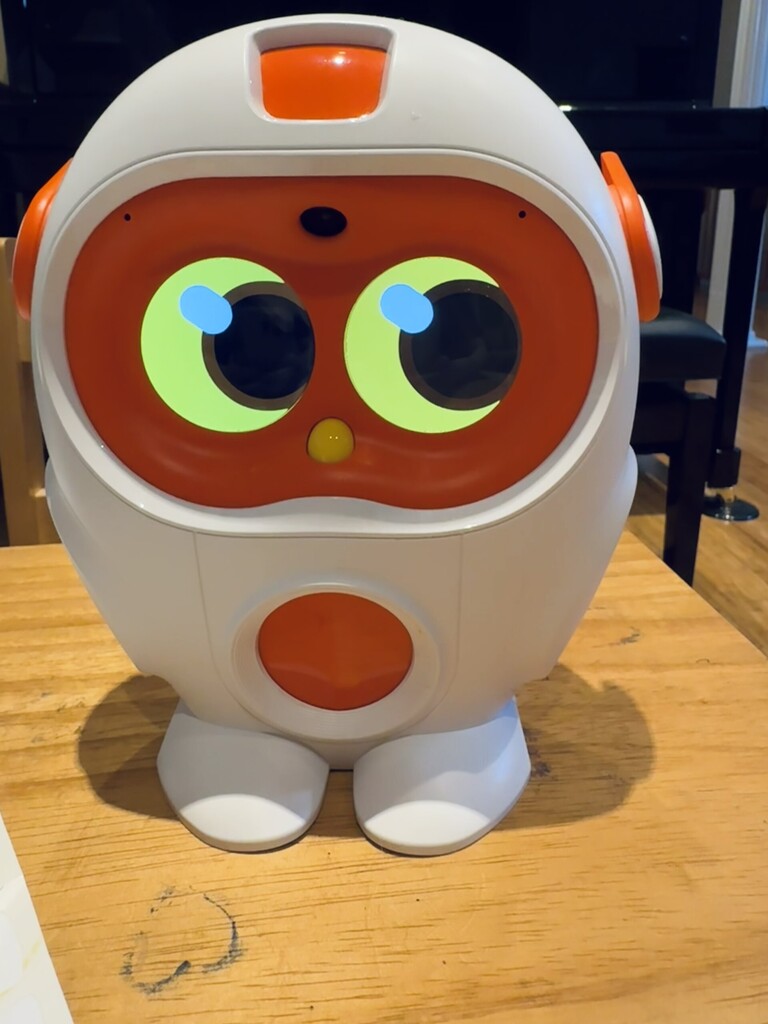 Roboter "Luka" schaut einen mit großen Augen an