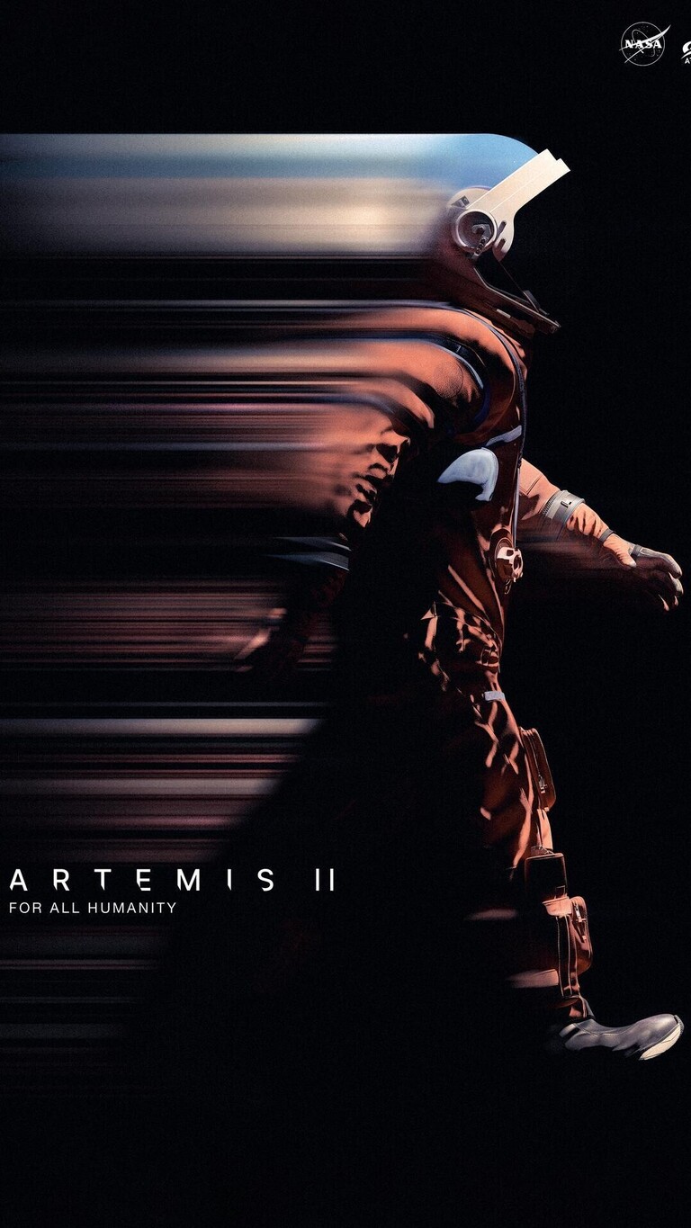 Ein stilisierter Astronaut für die Artmis-II-Plakatwerbung