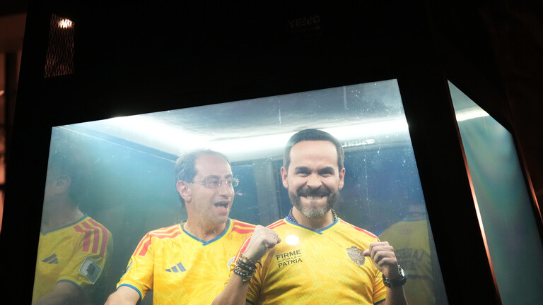Presidential candidate Abelardo de la Espriella of the opposition Defenders of the Motherland movement and his vice-presidential running mate, Jose Manuel Restrepo, ride in a bulletproof booth toward a celebration rally after election results showed him leading in Barranquilla, Colombia, Sunday, June 21, 2026.