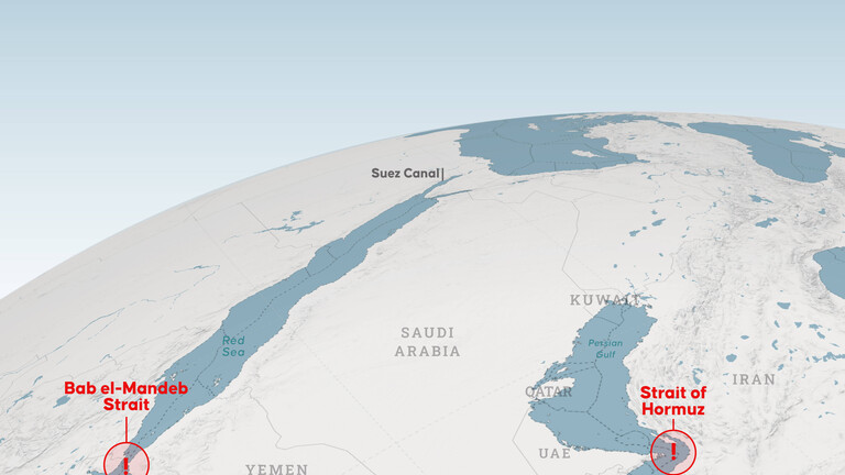Die Straße von Bab el-Mandeb Strait und die Straße von Hormuz
