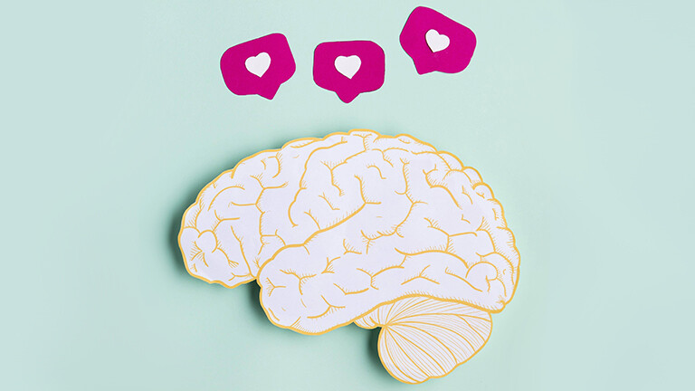 Illustration eines Gehirns mit Like-Smybolen