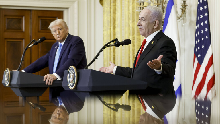 US-Präsident Trump und Israels Ministerpräsident Netanjahu bei einer Pressekonferenz (Februar 2025). Netanjahu ist in Washington zu Besuch.