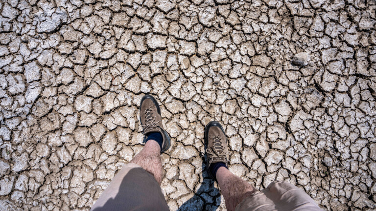 Vertrocknetes Flussbett, brüchige Schollen, extremes Niedrigwasser, Rheinpegel bei 41 cm, Tendenz fallend, Rheinufer bei Düsseldorf