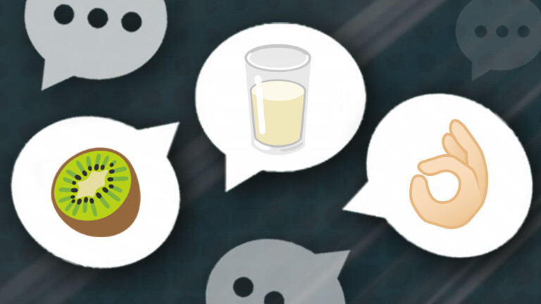 Grafik mit drei Message-Blasen, in denen die Emojis Kiwi, Milchglas und Okay stehen.