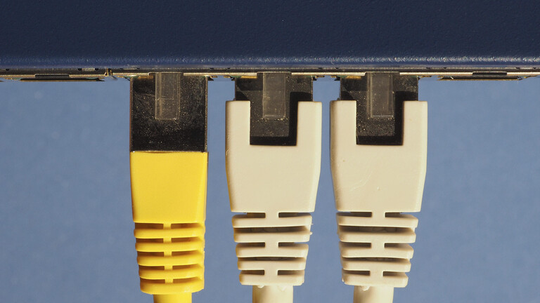 Drei Kabel stecken in einem Router