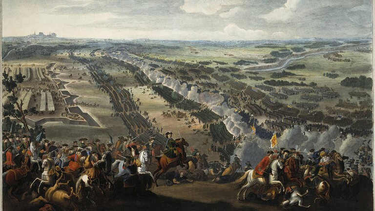 Das Gemälde "Die Schlacht von Poltava" von Pierre-Denis Martin zeigt berittene Soldaten auf einem Schlachtfeld