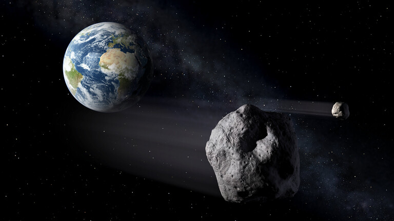 Die Illustration zeigt den Asteroid 2024 YR4, wie er sich Richtung Erde bewegt.