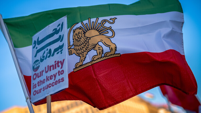 Bei einer Demonstration gegen das iranische Regime im Januar 2026 in Berlin halten Protestierende die iranische Flagge mit einem Löwen in der Mitte hoch. Sie gilt als Zeichen des Widerstands gegen die Islamische Republik.