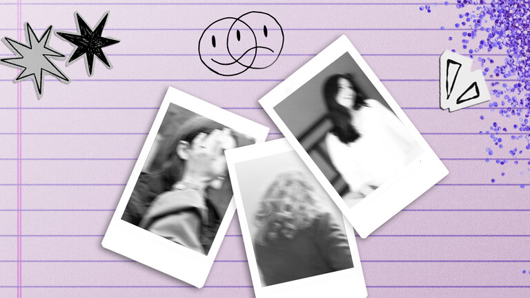 Cover des Podcasts Die Lieblingsschülerin: Auf einem linierten Blatt liegen drei schwarz-weiße Polaroids von nicht erkennbaren Schülerinnen, dazu Glitzer, Sterne sowie ein Smiley, der sowohl lacht als auch traurig ist