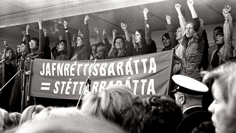 Demonstrierende Frauen am 24. Oktober 1975 in Reykjavík, Island