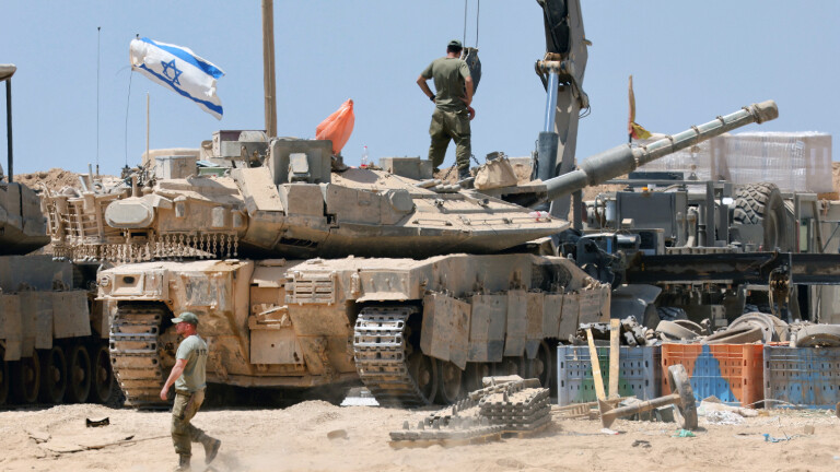 Eine israelische Militäreinheit in der Nähe der Grenze zum Gaza-Streifen, aufgenommen Anfang August 2025