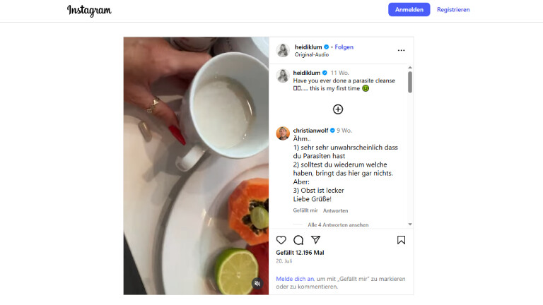 Obst als Abführmittel; Heidi Klums gut dokumentierter "Parasite Cleanse"
