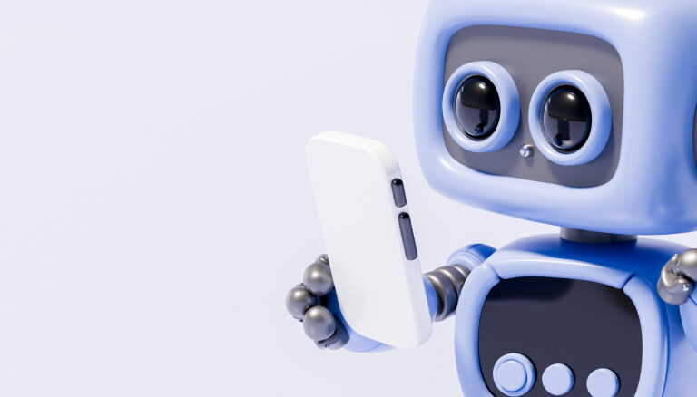 3D rendering of a cute robot taking a selfie with a smartphone