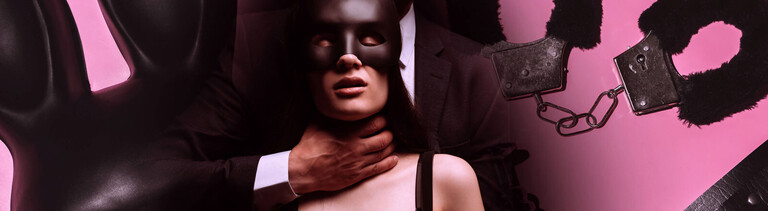 Collage: Eine Frau mit Maske und BDSM-Fetsisch