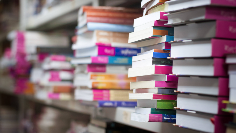 Viele Bücher liegen in einem Regal