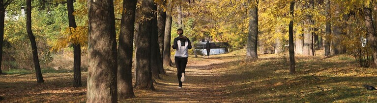 Mensch der im Wald joggen geht