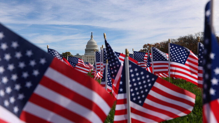 Viele kleine USA-Flaggen vor dem Kapitol in Washington, DC