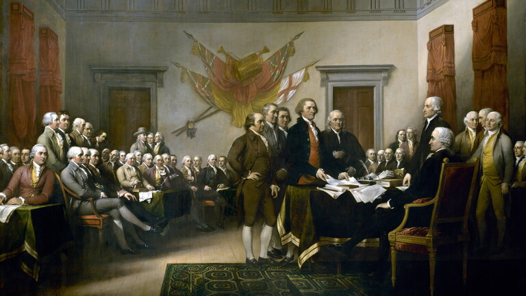 Das Gemälde von John Trumbull zeigt, wie die Unabhängigkeitserklärung dem Kontinentalkongress vorgelegt wird.